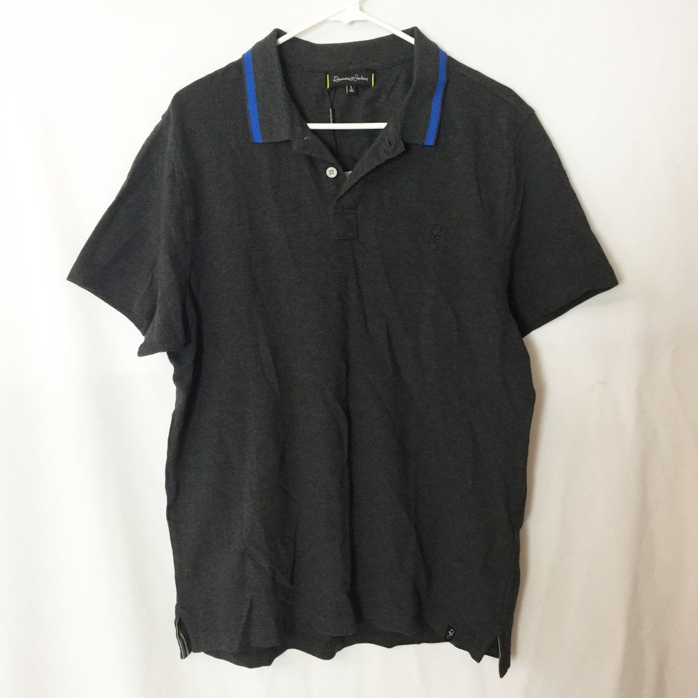 Charcoal Grey Polo Shirt Striped Collar Large NWT